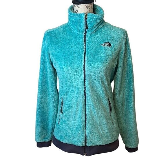 The North Face Turquoise Fuzzy Fleece Zip Up Jacket Womens Small - Picture 1 of 10